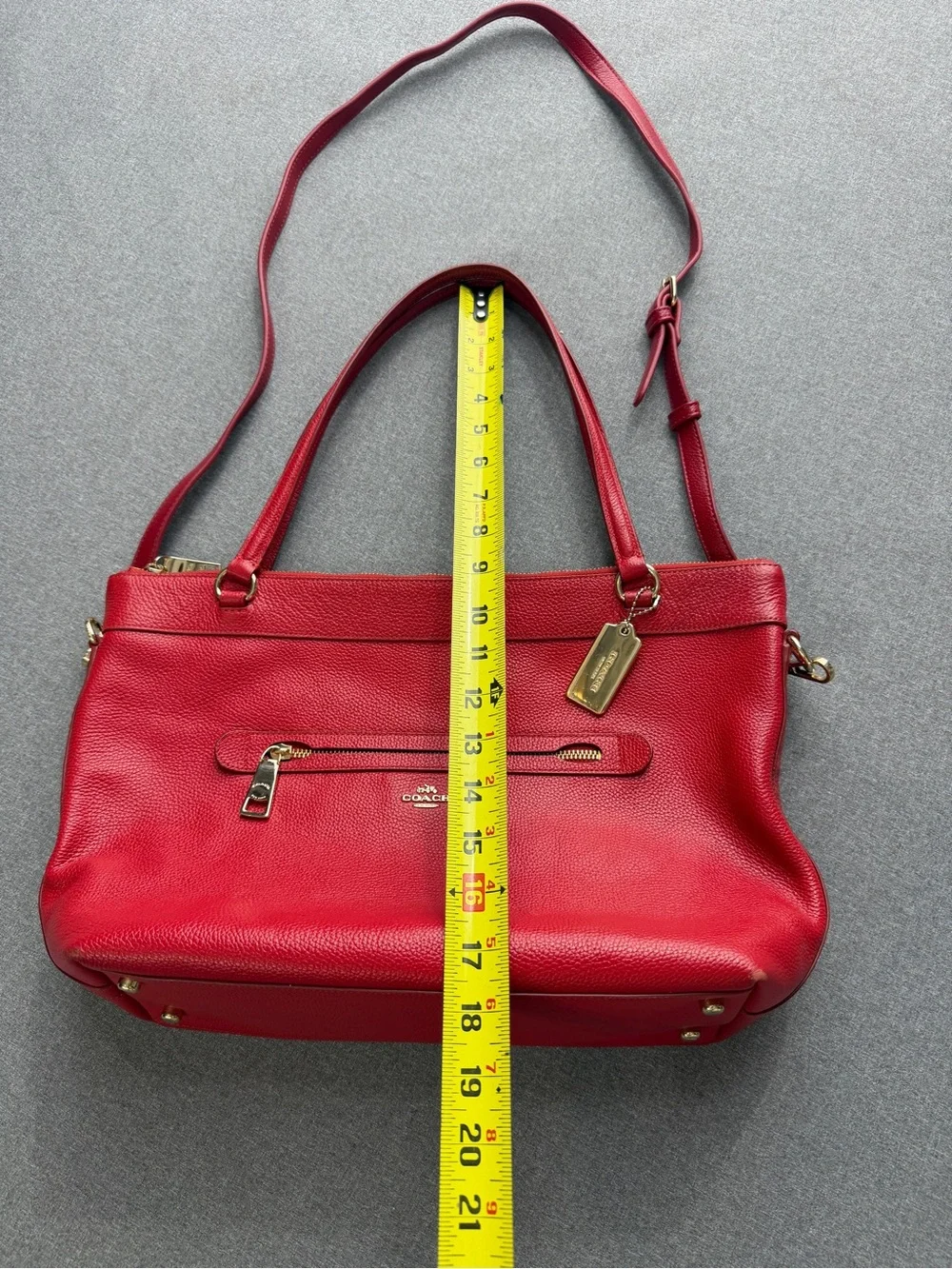 Coach Prairie Pebbled Leather Satchel Shoulder Bag in Red with Gold Hardware